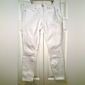 Lilly Pulitzer South Ocean Skinny Crop White embroidered Jeans Size 4